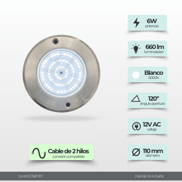 Foco LED Blanco Frío Acero Inoxidable | 11CM Diametro 6W