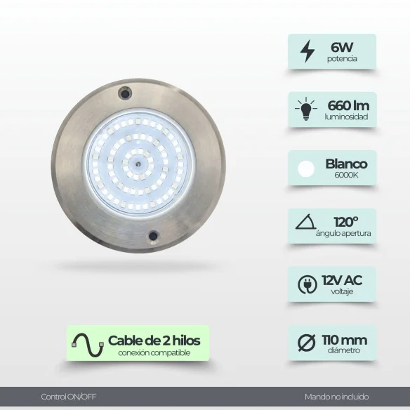 Foco LED Blanco Frío Acero Inoxidable | 11CM Diametro 6W
