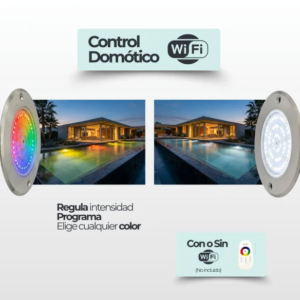 Projetor de piscina LED mini em aço RGBW com cabo de 5 fios