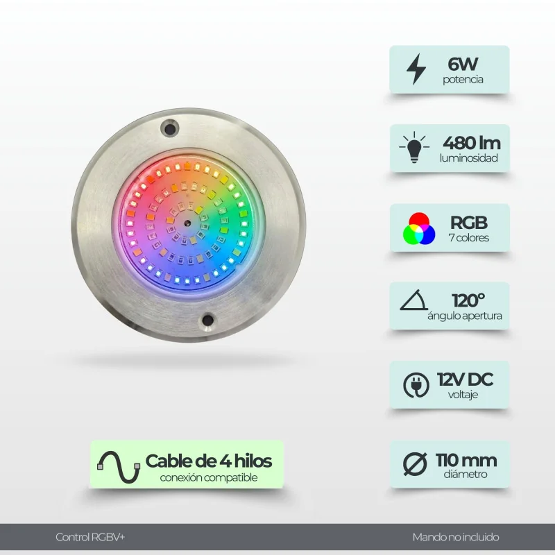 Mini Stainless Steel LED Pool Spotlight | 4-Wire RGB