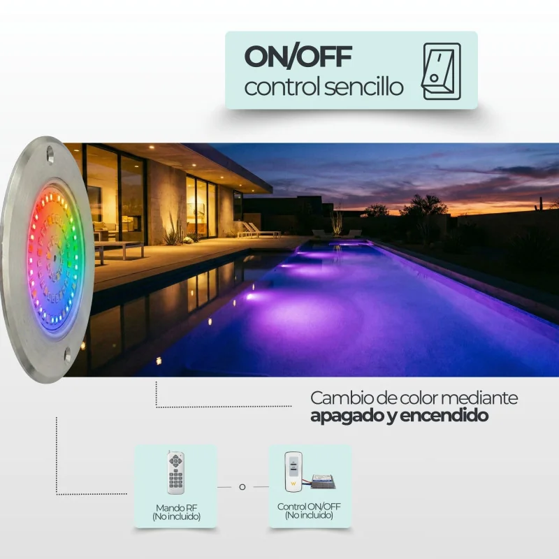 Projetor LED RGB ON/OFF Aço inoxidável | 11 Diâmetro 6W