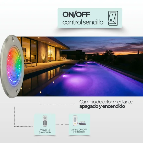 Projetor LED RGB ON/OFF Aço inoxidável | 11 Diâmetro 6W