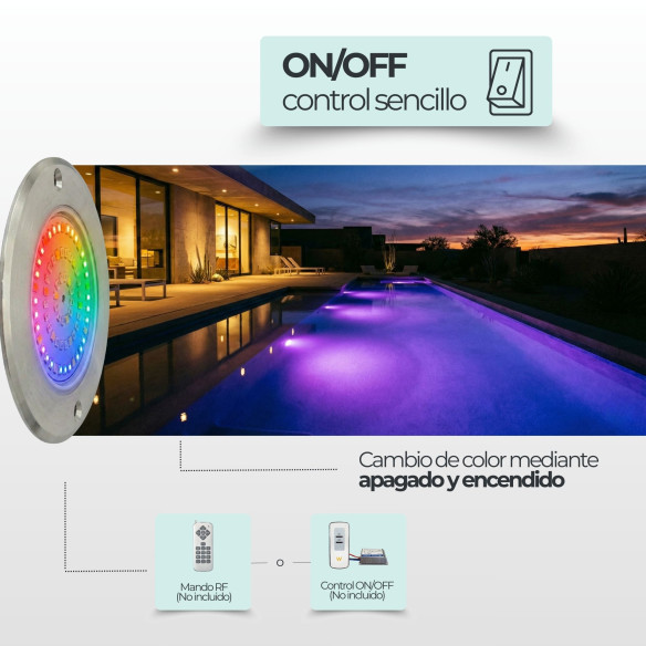 Spot LED RVB ON/OFF en acier inoxydable 11 Diamètres 6W