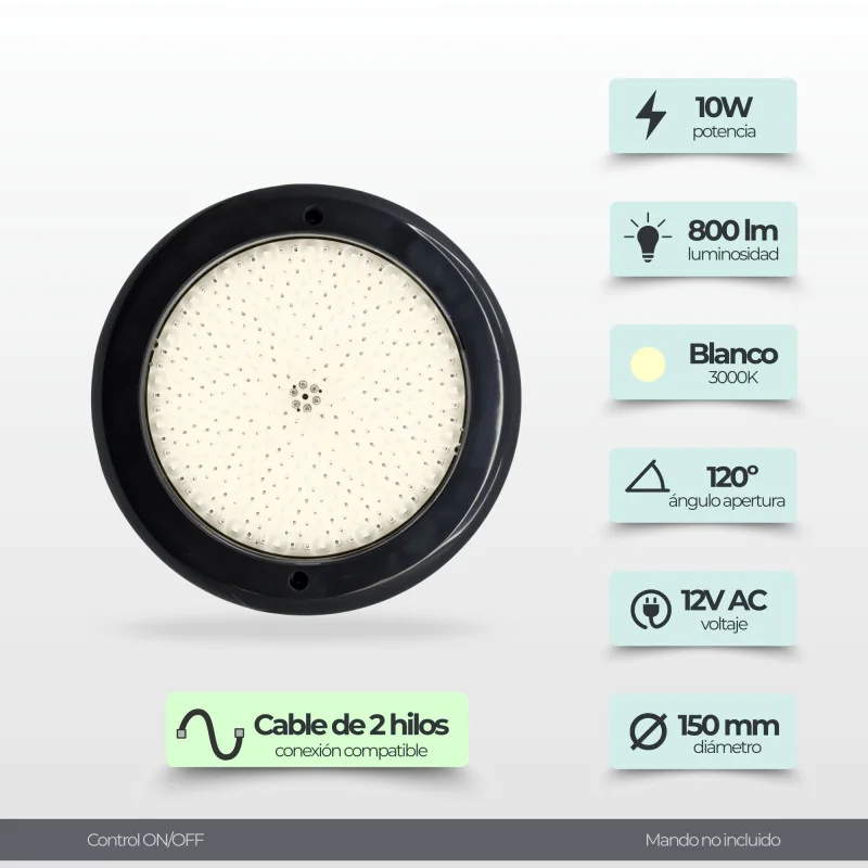 Foco LED Piscina Superfície Branco Quente Ø15cm - Gama Premium Black