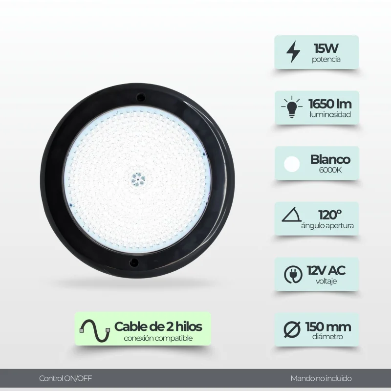 Surface LED Pool Spotlight 15W 12V AC | 6000K Premium Black