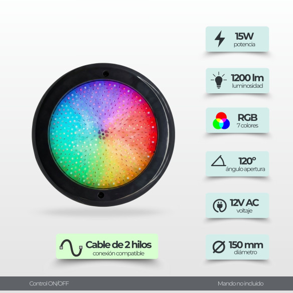 Foco LED para Piscina Color Antracita - RGB ON/OFF Ø15cm ABS