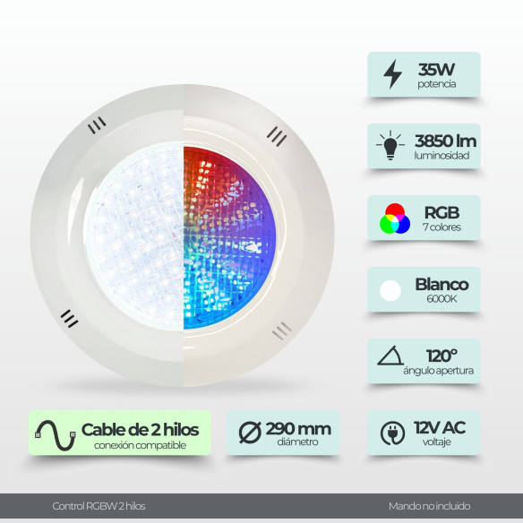 Foco LED RGB Piscina 35W 12V con Control Remoto | Swim Home