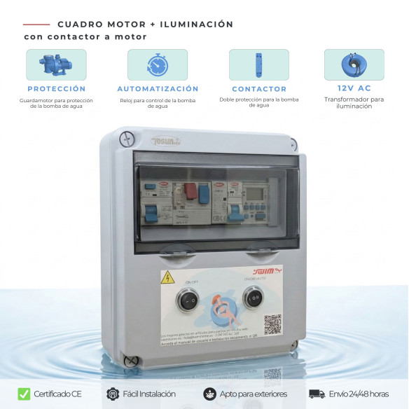 Quadro elétrico para piscina com contactor e transformador