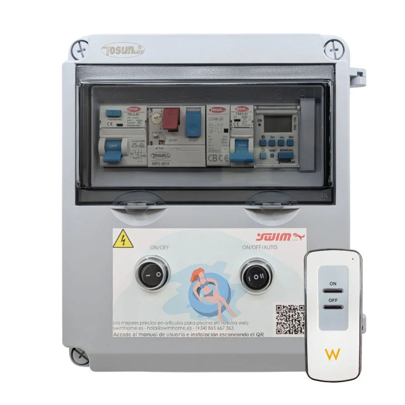 Quadro elétrico para piscina com contactor e transformador