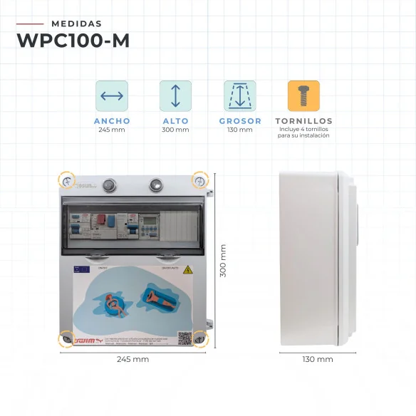 Quadro de distribuição da piscina com transformador e contactor de motor
