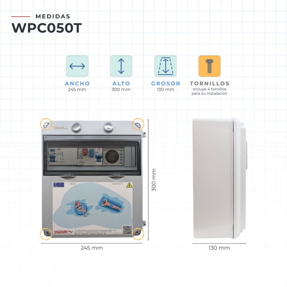 Painel elétrico trifásico para piscina com transformador de 50W