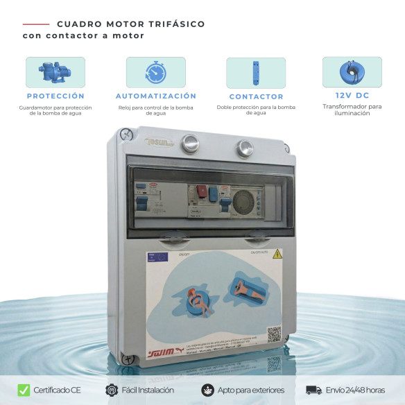 Cuadro Eléctrico de Piscina Trifásico con Transformador 50W