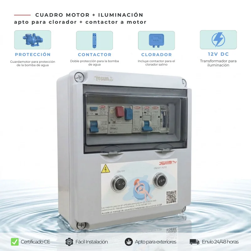 Tableau électrique pour piscine pour un chlorinateur 60W DC avec contacteur Swimhome