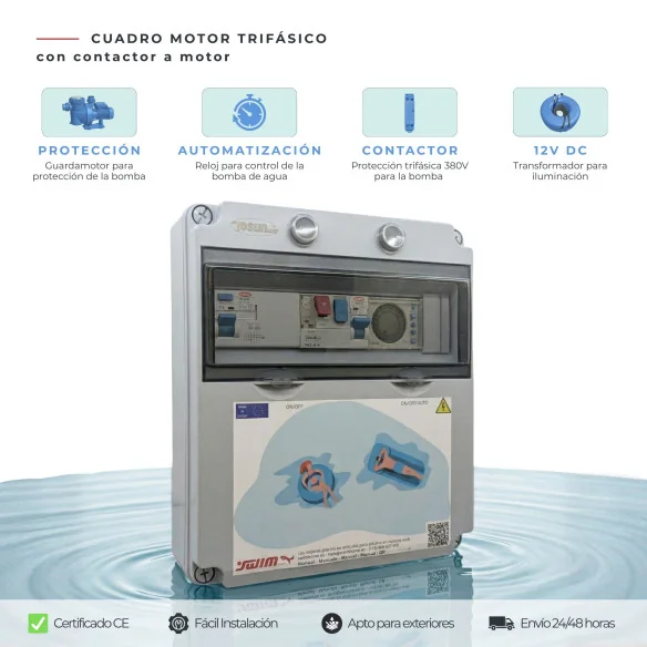 Cuadro Eléctrico de Piscina Trifásico con Transformador 50W