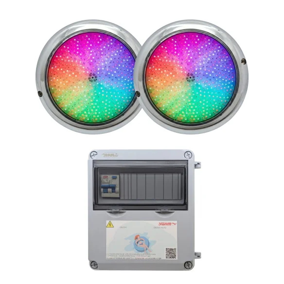 Pack 2 Focos LED RGB 15W Acero Inoxidable+Transformador 100W