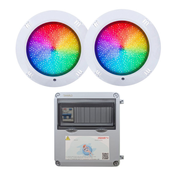 Pack 2 Focos LED RGB 4 hilos 35W con Transformador 150W