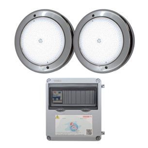 Pack 2 Focos LED de Acero Inoxidable + Transformador 100W 12AC