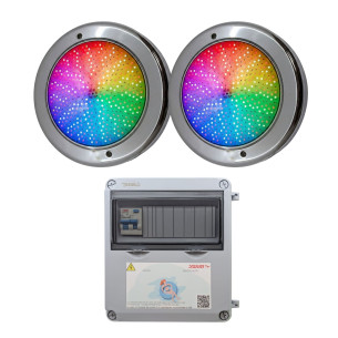 Pack 2 Focos LED RGB de Acero Inoxidable + Transformador 100W 12AC