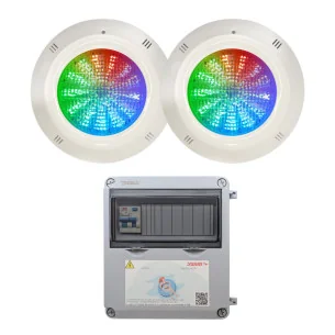 Pack 2 Focos LED RGBW 5 hilos 35W con Transformador 100W