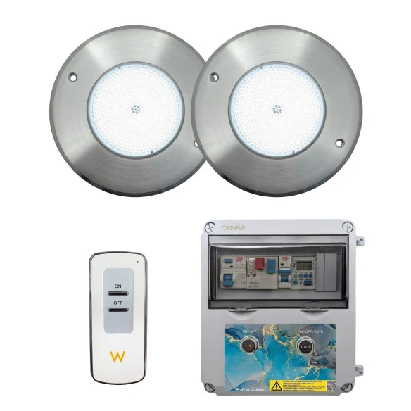 Pack 2 Focos LED Blanco Frío ON/OFF Acero 10W 12V AC con Cuadro Eléctrico