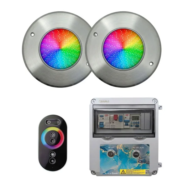 Pack 2 projectores LED RGB com painel elétrico para piscina