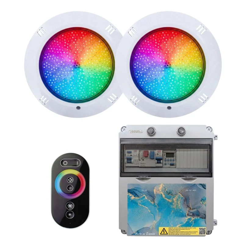 Pack 2 Focos LED RGB 4 hilos 35W 12DC con Cuadro Eléctrico