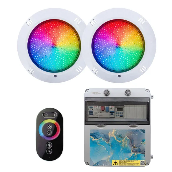 Pack 2 spots LED RGB avec panneau électrique pour piscine