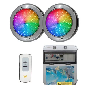 Pack 2 Focos LED RGB ON/OFF Acero 35W 12V AC con Cuadro Eléctrico