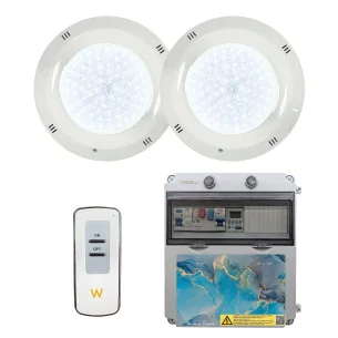 Pack Economies : 2 projecteurs LED pour piscine Blanc 6000K 35W + Panneau électrique complet