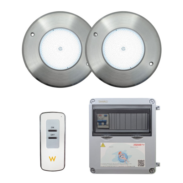 Projetor LED Branco Frio Aço Inoxidável 16CM 10W + Controlo Remoto + Transformador