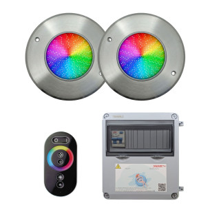 Projetor LED RGB ON/OFF Aço Inoxidável 16CM 10W + Controlo Remoto + Transformador