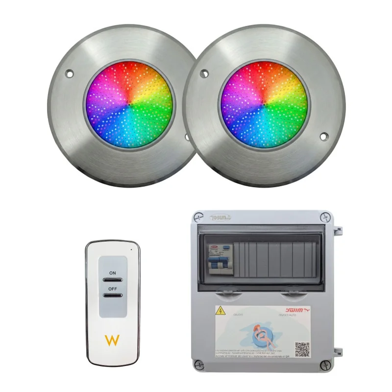 Projetor LED RGB ON/OFF Aço Inoxidável 16CM 10W + Controlo Remoto + Transformador