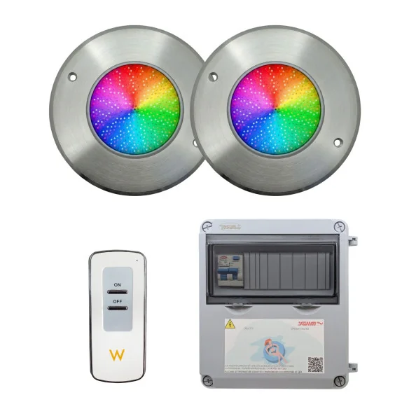 Projetor LED RGB ON/OFF Aço Inoxidável 16CM 10W + Controlo Remoto + Transformador