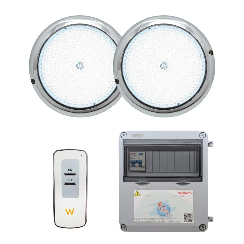 copy of Pack 2 Focos LED Ø15cm RGB 10W de Acero Inoxidable + Controlador ON/OFF + Transformador 100W 12AC