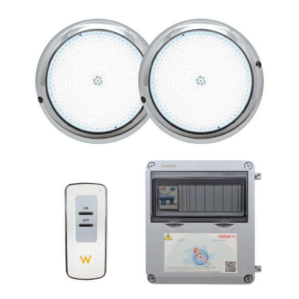 copy of Pack 2 Focos LED Ø15cm RGB 10W de Acero Inoxidable + Controlador ON/OFF + Transformador 100W 12AC