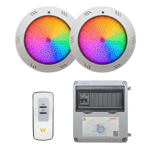 2 White LED Spotlights with Transformer and Remote Control for Swimming Pool