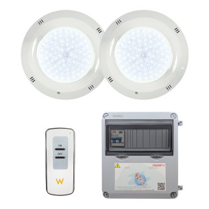 Saving Pack: 2 Warm White 35W LED Pool Spotlights + Transformer + Remote Control