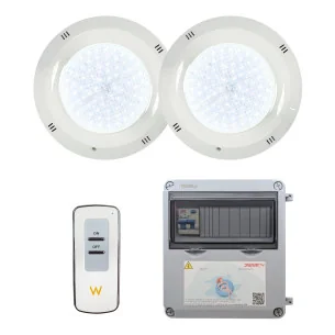 Pack économique : 2 projecteurs LED blanc chaud 35W pour piscine + Transformateur + Télécommande