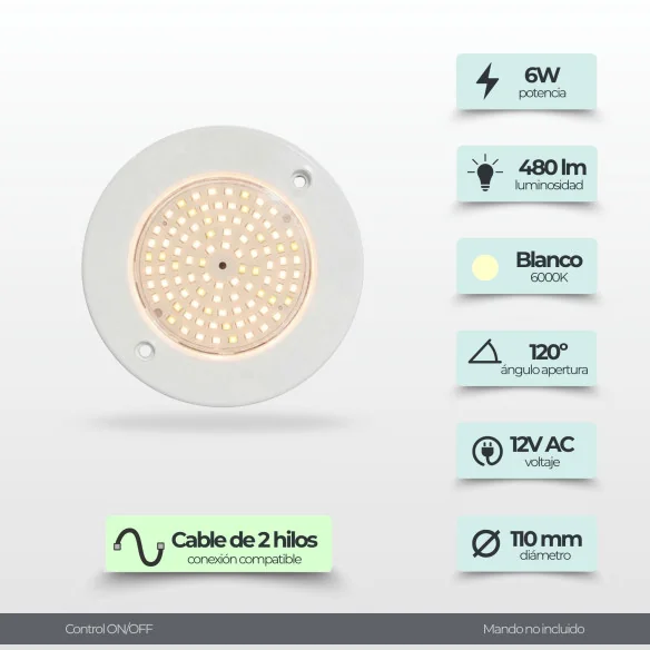 Surface LED Pool Spotlight 6W 12V AC | Warm White 3000K | Ø11cm