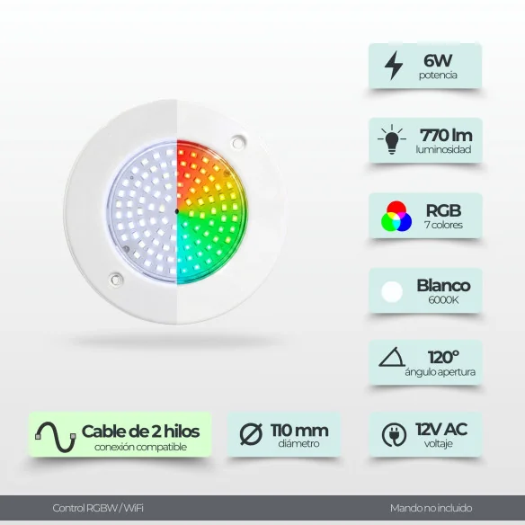 6W Surface LED Pool Light RGB + White 12V AC | Ultrathin ABS