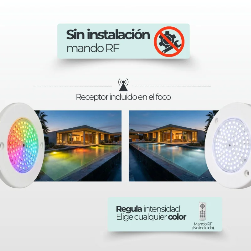 Mini Foco LED para Piscina de Acero RGBW con Cable 2 hilos