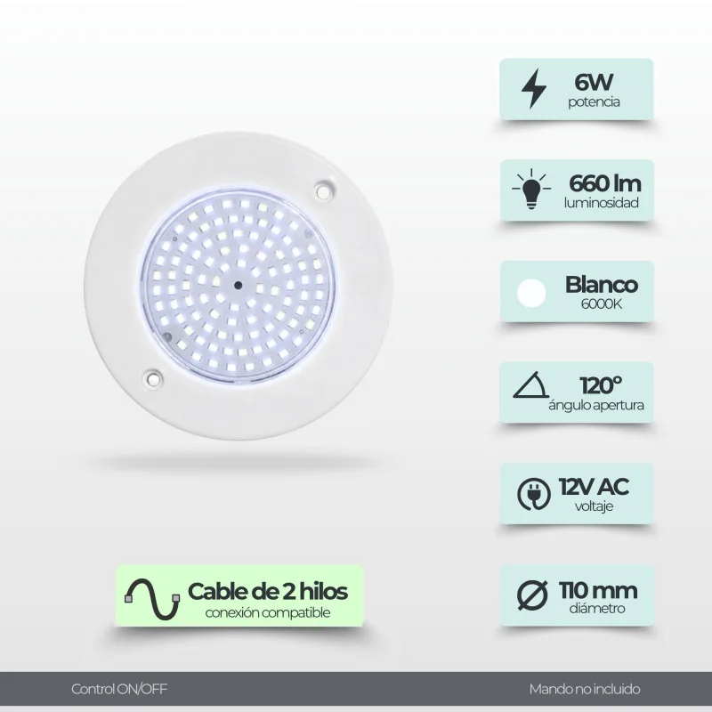 Foco LED de Superfície para Piscina | 6W 12V AC | Branco Frio 6000K | Gama Ultrathin White