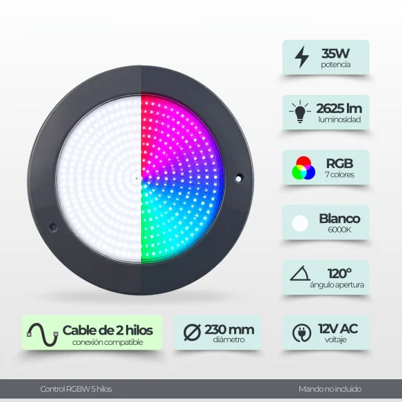 35W 12V LED Surface Pool Light RGB+W - Ultrathin Black Series