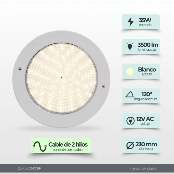 Projetor LED Piscina Ø23cm Ultrafino 12V AC - 35W ABS | Swimhome