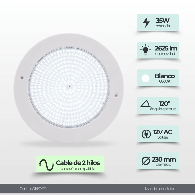 Projecteur LED piscine Ø23 cm ultrafin 12V AC – ABS 35W | Swimhome