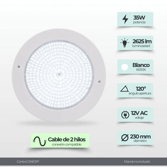 LED Pool Spotlight Ø23 cm Ultrathin 12V AC – ABS 35W | Swimhome