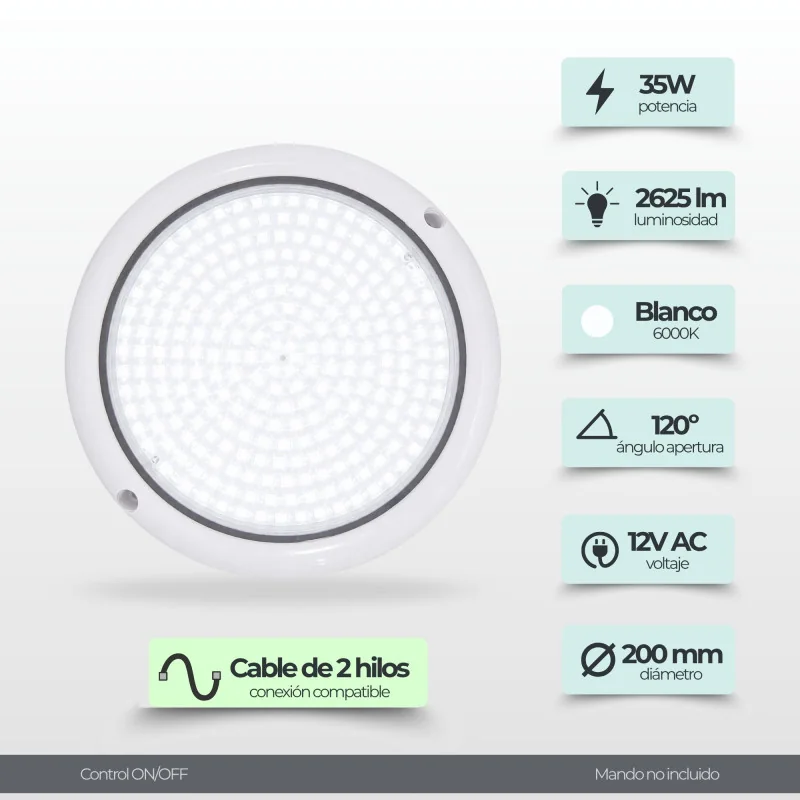 Projetor LED Piscina Superfície 35W 6000K - Gama Premium