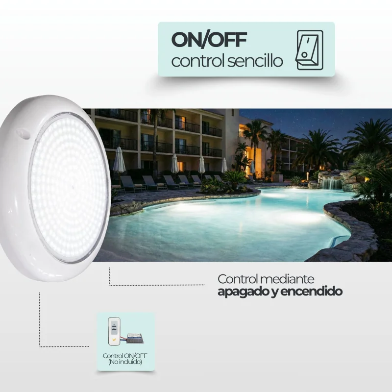 Foco LED Piscina Superficie | 15W 12V AC | Blanco Frío 6000K ON/OFF | Gama Premium White