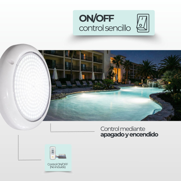 Surface-Mounted LED Pool Light | 15W 12V AC | Cool White 6000K ON/OFF | Premium White Range