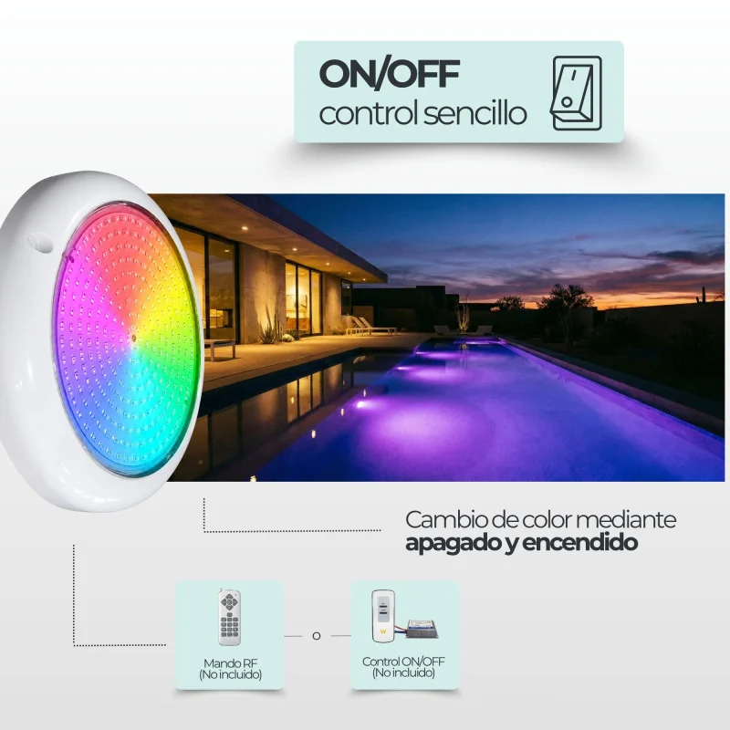 Surface-Mounted LED Pool Light | 15W 12V AC | RGB ON/OFF | Premium White Series